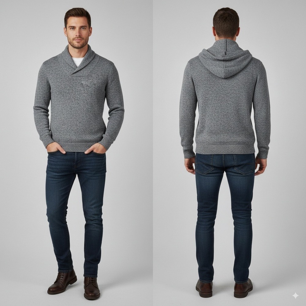 Company 81‎ Hoodie Sweater Gray L Pullover Knit Hooded Cotton Blend Casual Fall